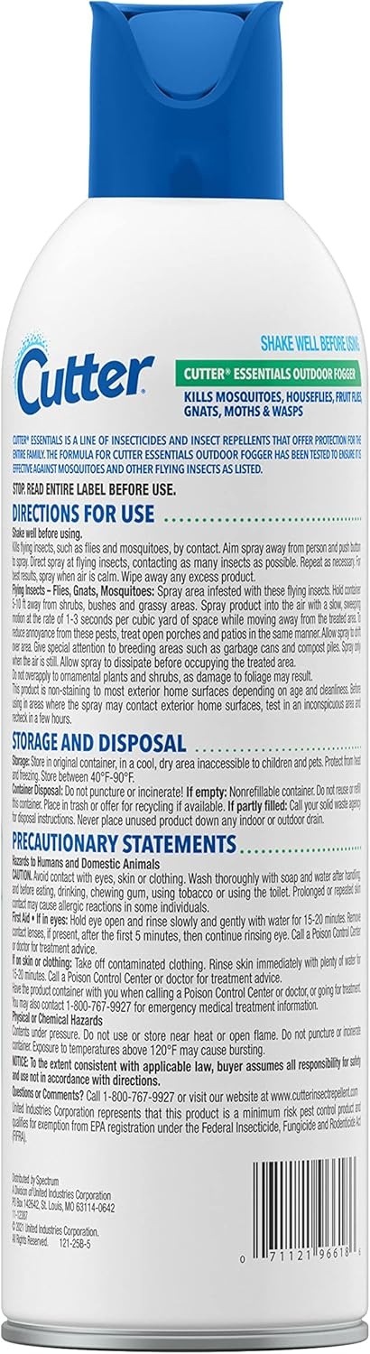 image:imageCutter Essentials Outdoor Fogger Safe Around Children amp Pets Kills Mosquitoes Fleas amp Listed Ants 14 fl Ounce1 Count Pack of 12